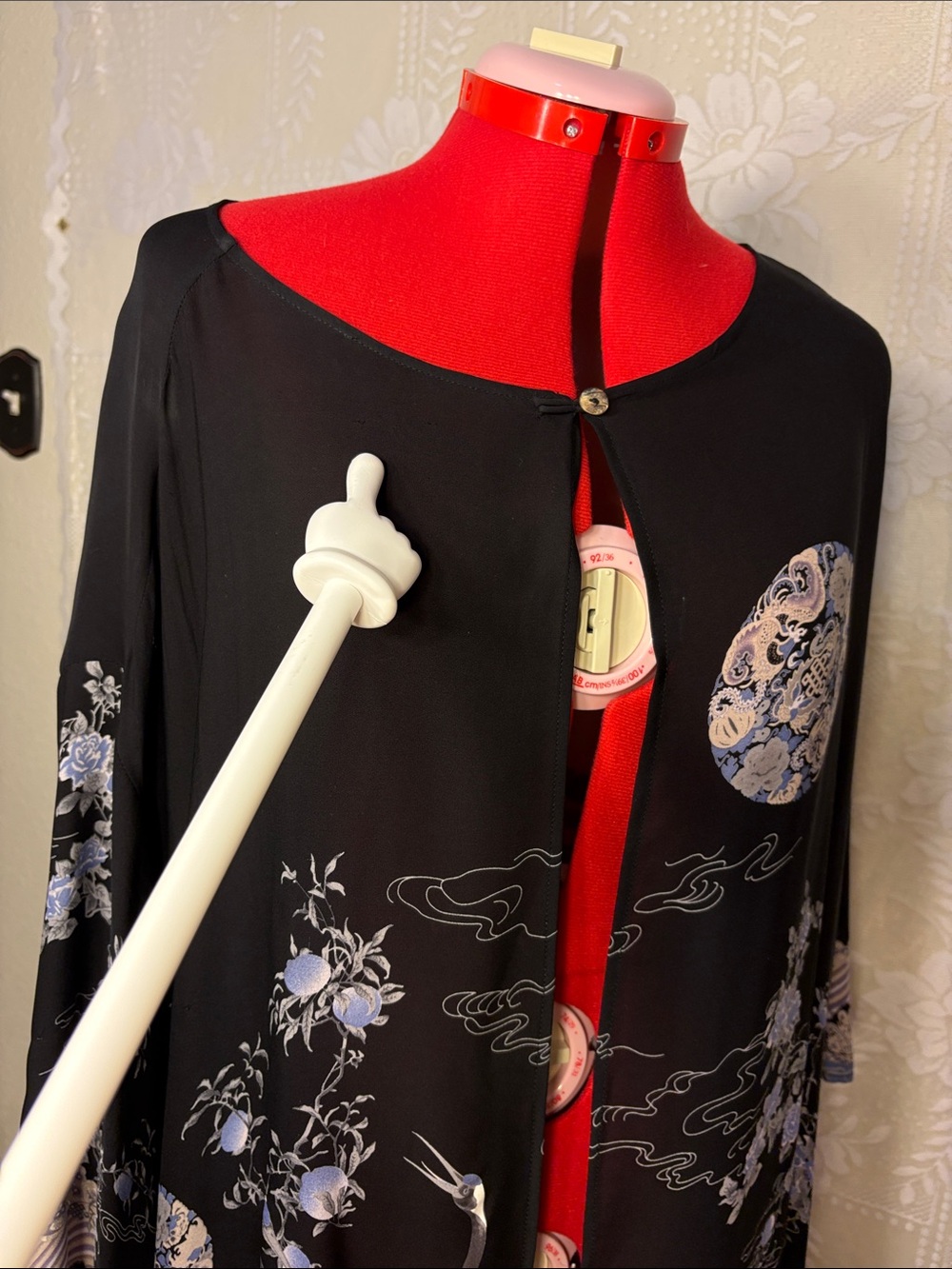 Citron 100% Silk Black Crane Floral Kimono Jacket Duster *has a few Small Snags - Picture 11 of 16